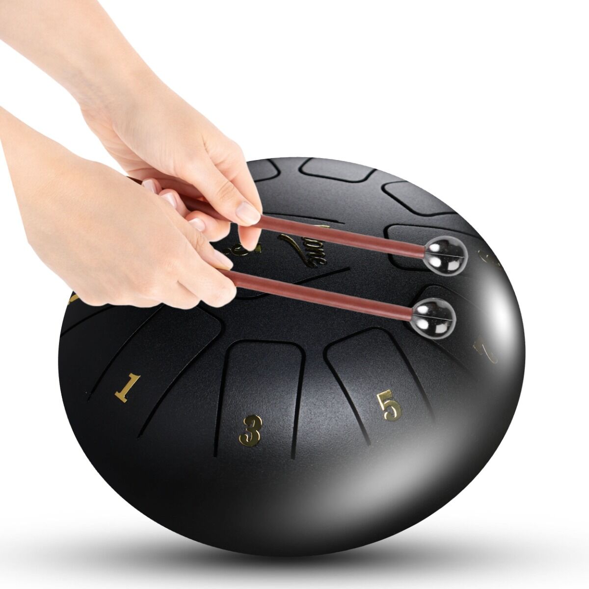 Tongue Drum 8" Sort inkl. Tilbehør (11 Toner)