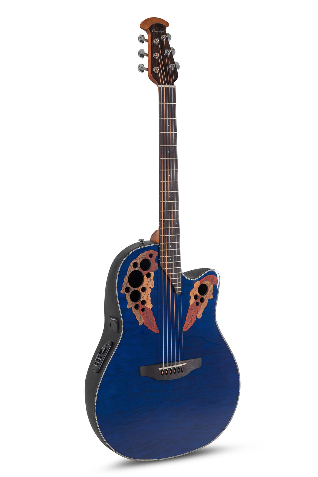 Ovation E-akustisk Gitarer Celebrity Elite Plus Mid Cutaway - Blue Transparent Quilt (CE44P-8TQ-G)