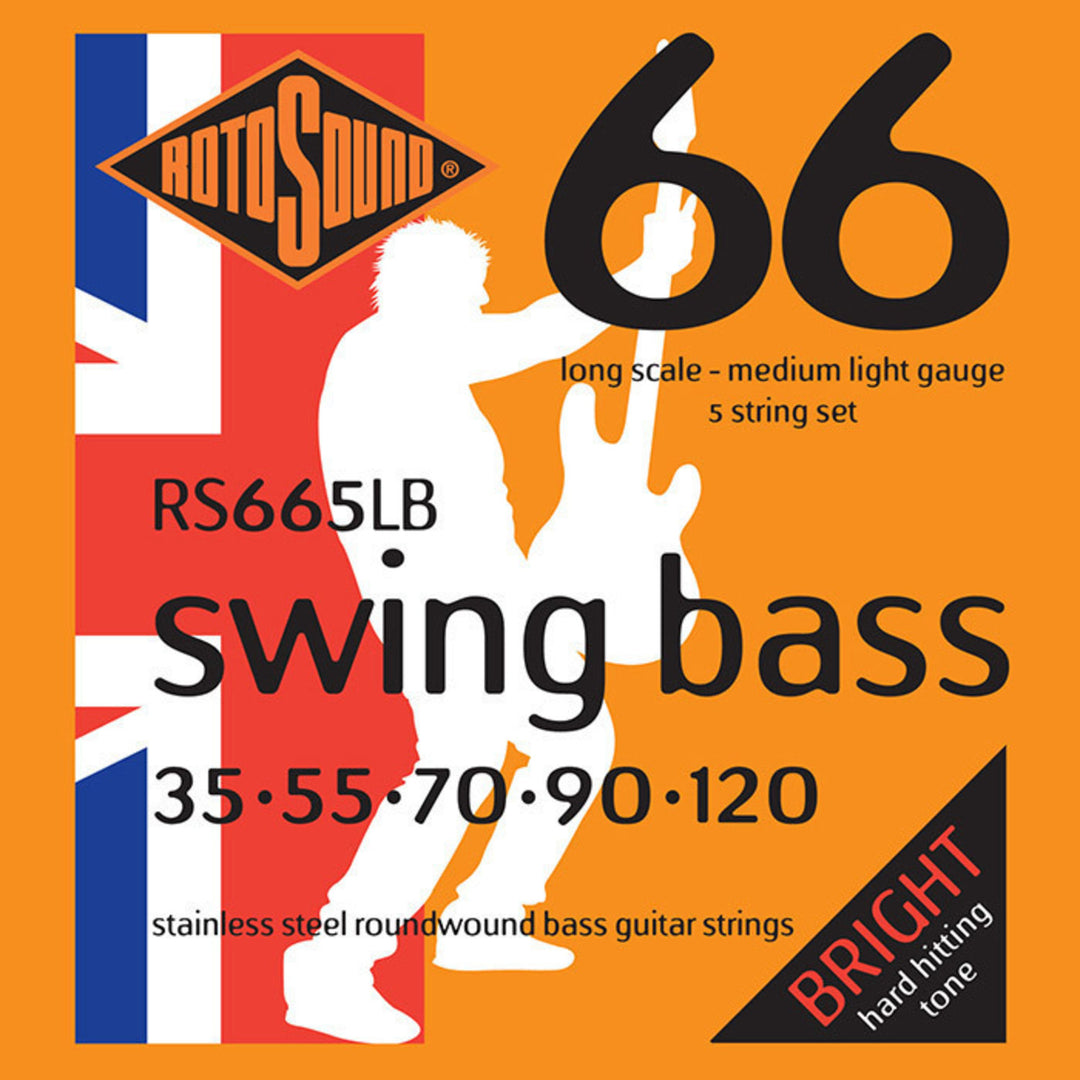 Rotosound E-bass-strenger Swing Bass 66 - Sett for 5-strengers rustfritt stål Medium-Light 35-120 (RS665LB)