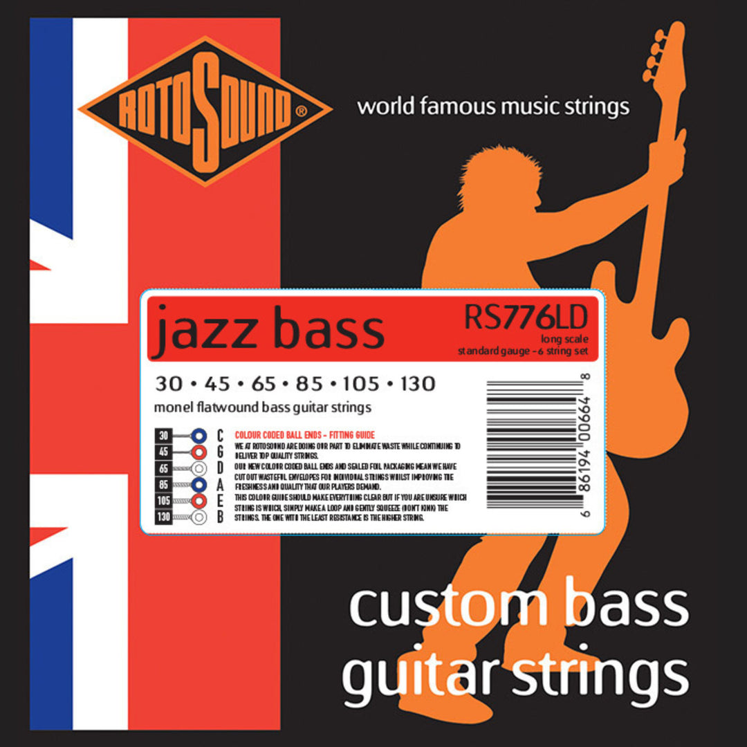 Rotosound Jazz Bass Strings Jazz Bass 77 - sett 6-strengers Flatwound Standard 30-130 (RS776LD)