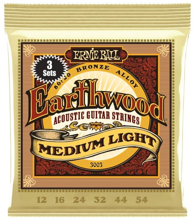 Ernie Ball 3003 Earthwood 80/20 Medium Light - 3 sett pakke