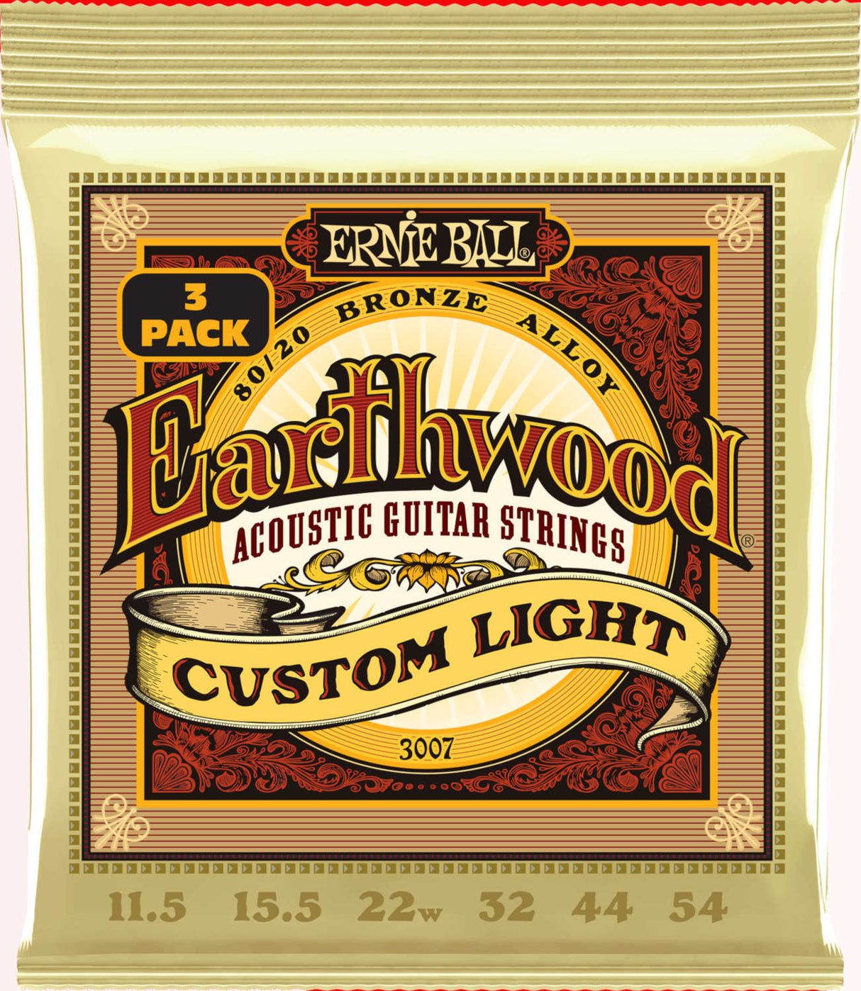 Ernie Ball 3007 Earthwood 80/20 Custom Light 3-pak