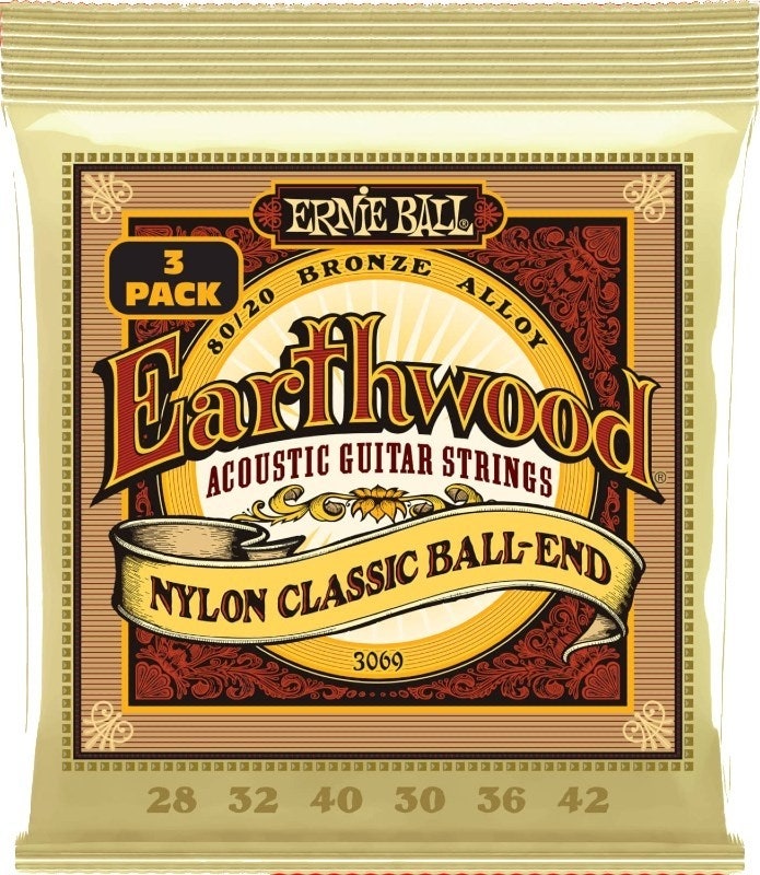 Ernie Ball 3069 Folk Nylon Clear & Gold Ball End Strenger 3-pak