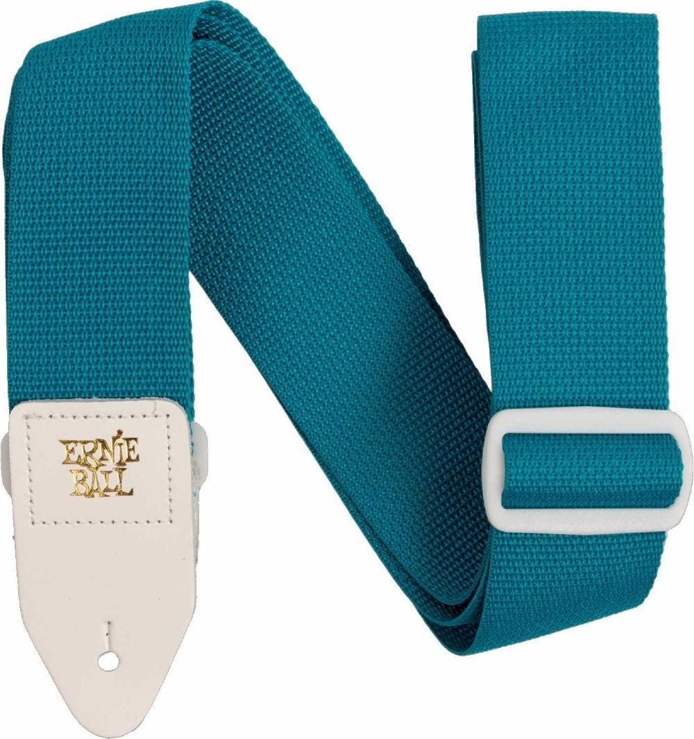 Ernie Ball 5349 PolyPro Gitarre Stropp Teal med Hvit Lær