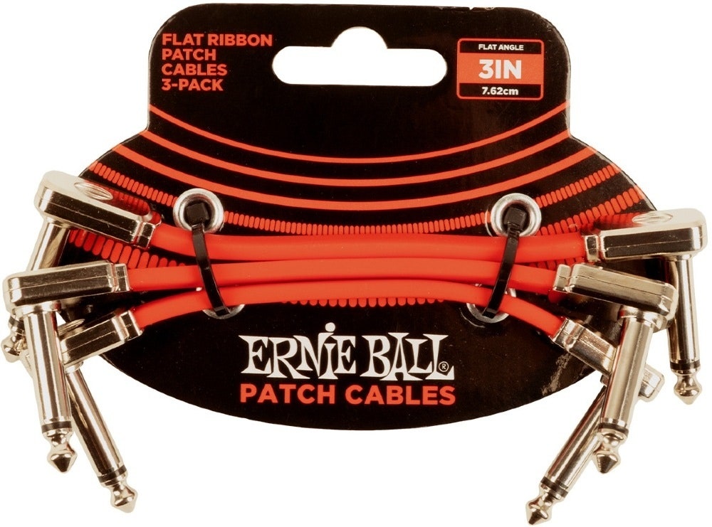 Ernie Ball-6401 Flat Patchkabel 7,5cm, Rød. 3-pakning