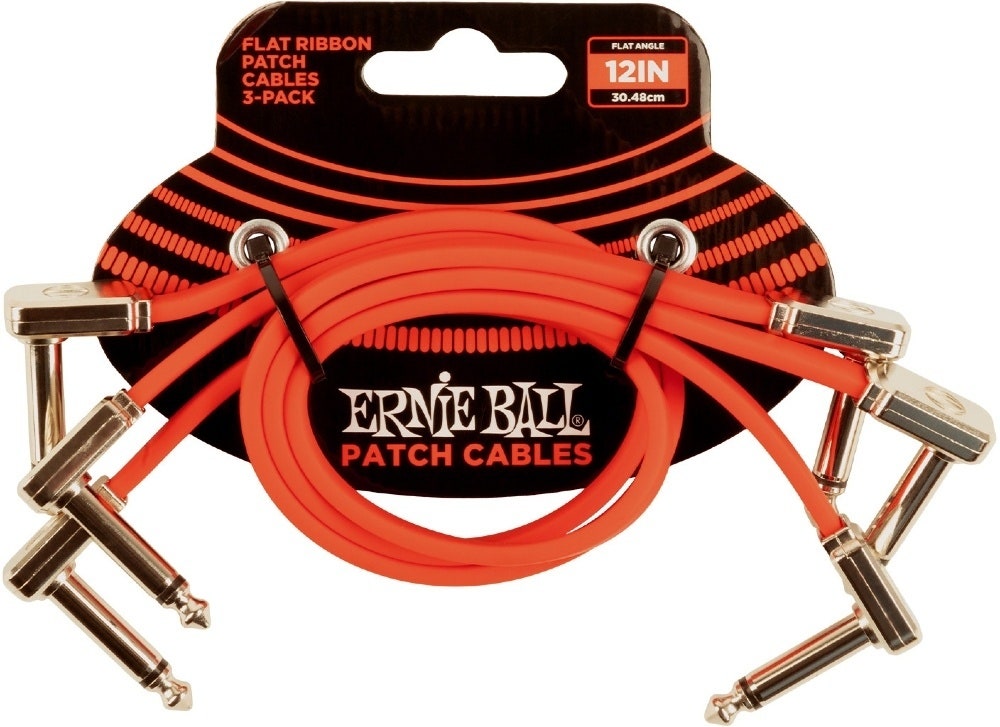 Ernie Ball-6403 Flat Patchkabel 30cm, Rød. 3-pakning