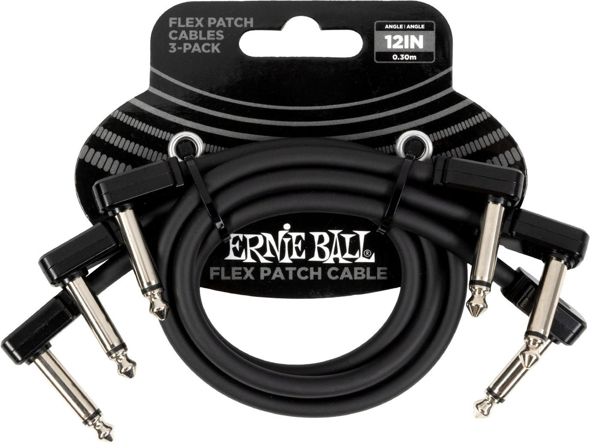 Ernie Ball 6445 Flex Patchkabel Svart 30cm 3-pakning