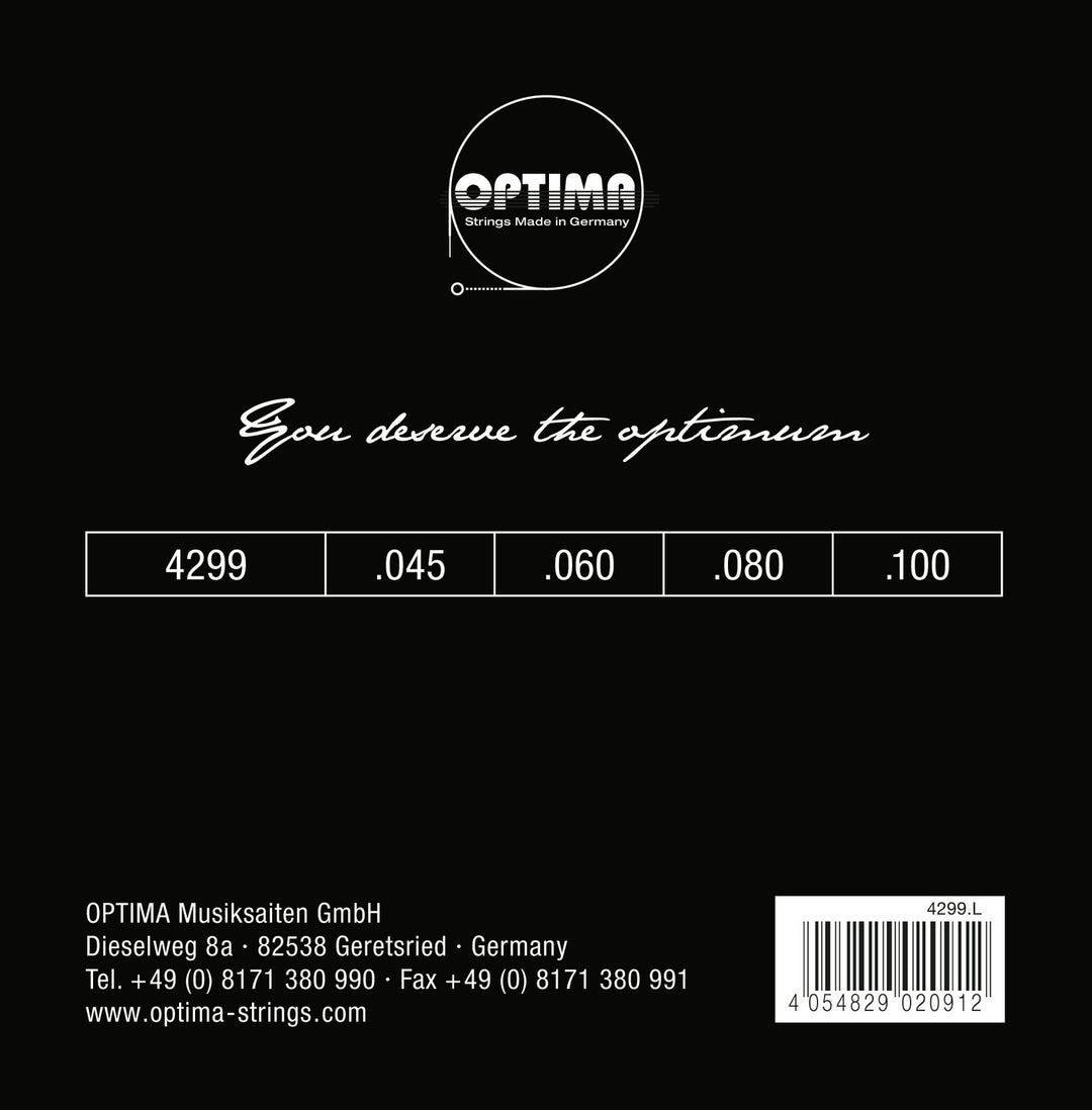 Optima elbass-strenger Chrome Strings. Round Wound middels skala - sett 4-string reg-light (4299M)