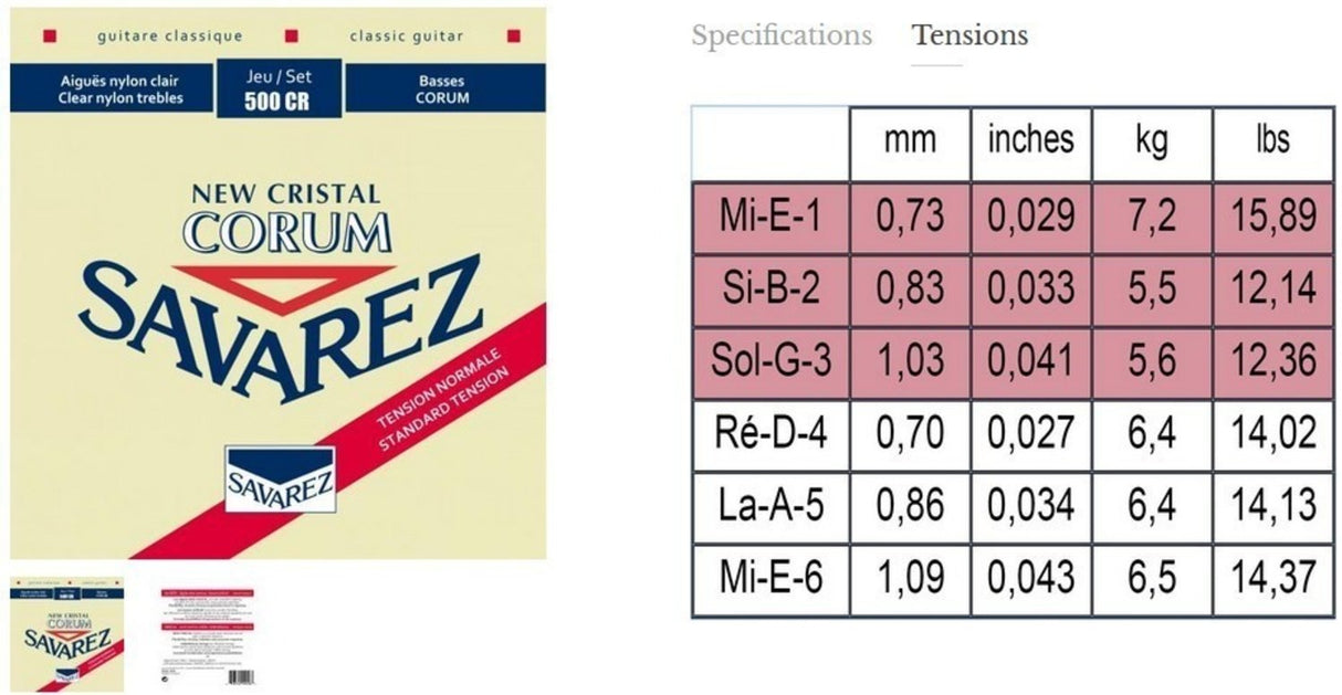 Savarez strenger til klassisk gitar Corum New Cristal - Sett (500CR)
