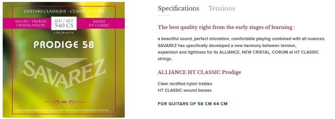 Savarez strenger til klassisk gitar Prodige 38 barnegitar - 3/4-7/8 Nylon (540 CS)