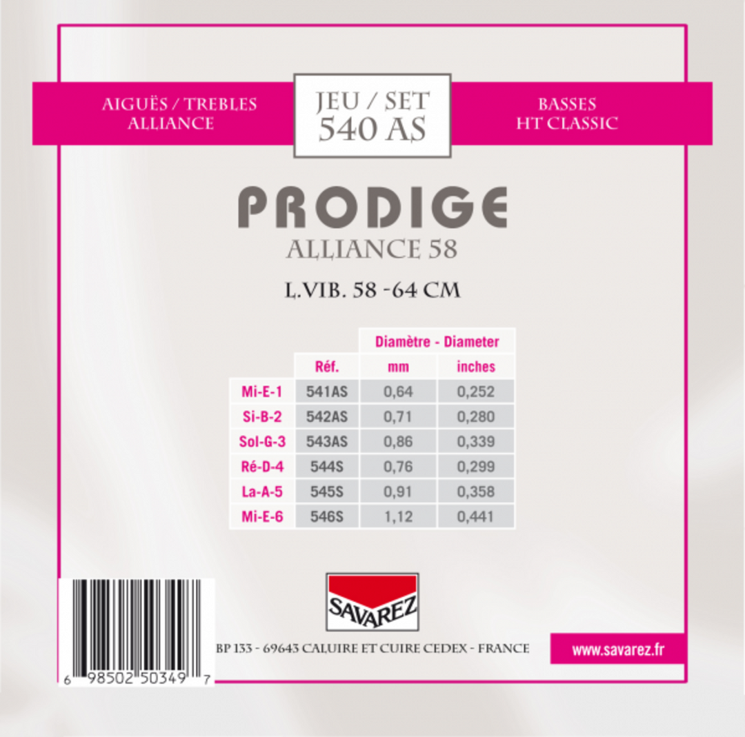 Savarez strenger til klassisk Gitarer Prodige 38 Barne-Gitarer - 3/4-7/8 Carbon (540AS)