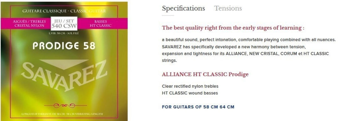 Savarez strenger til klassisk Gitarer Prodige 38 Children's Guitar - 3/4-7/8 Nylon Gw (540CSW)