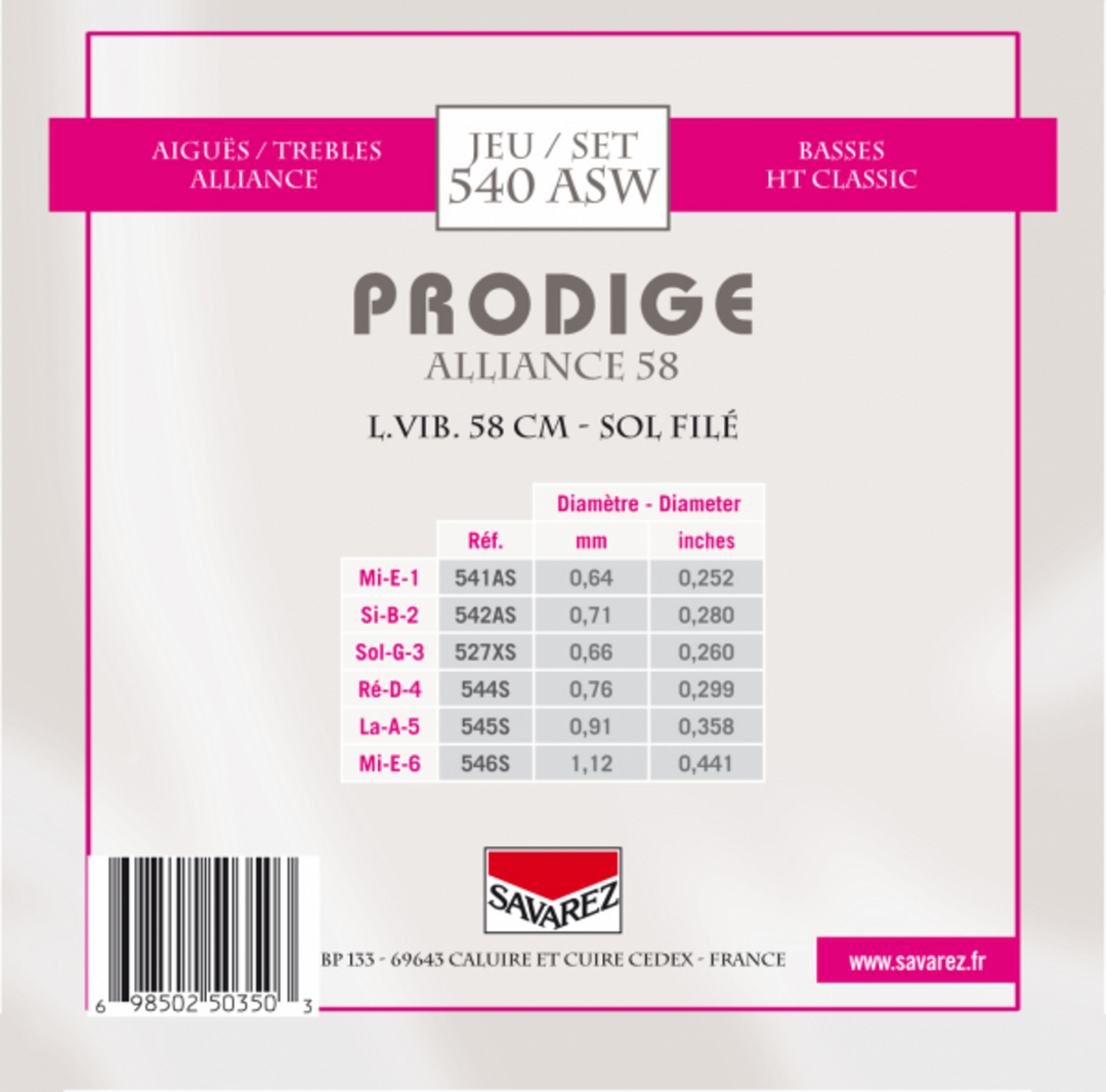 Savarez strenger for klassisk gitar Prodige 38 barne-Gitarer - 3/4-7/8 Carbon Gw (540ASW)