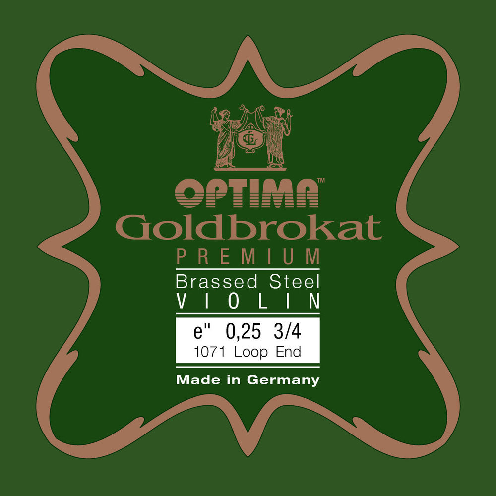 Optima Goldbrokat Premium Brassed E-streng 3/4-fioliner, 0,25 mm, løkke