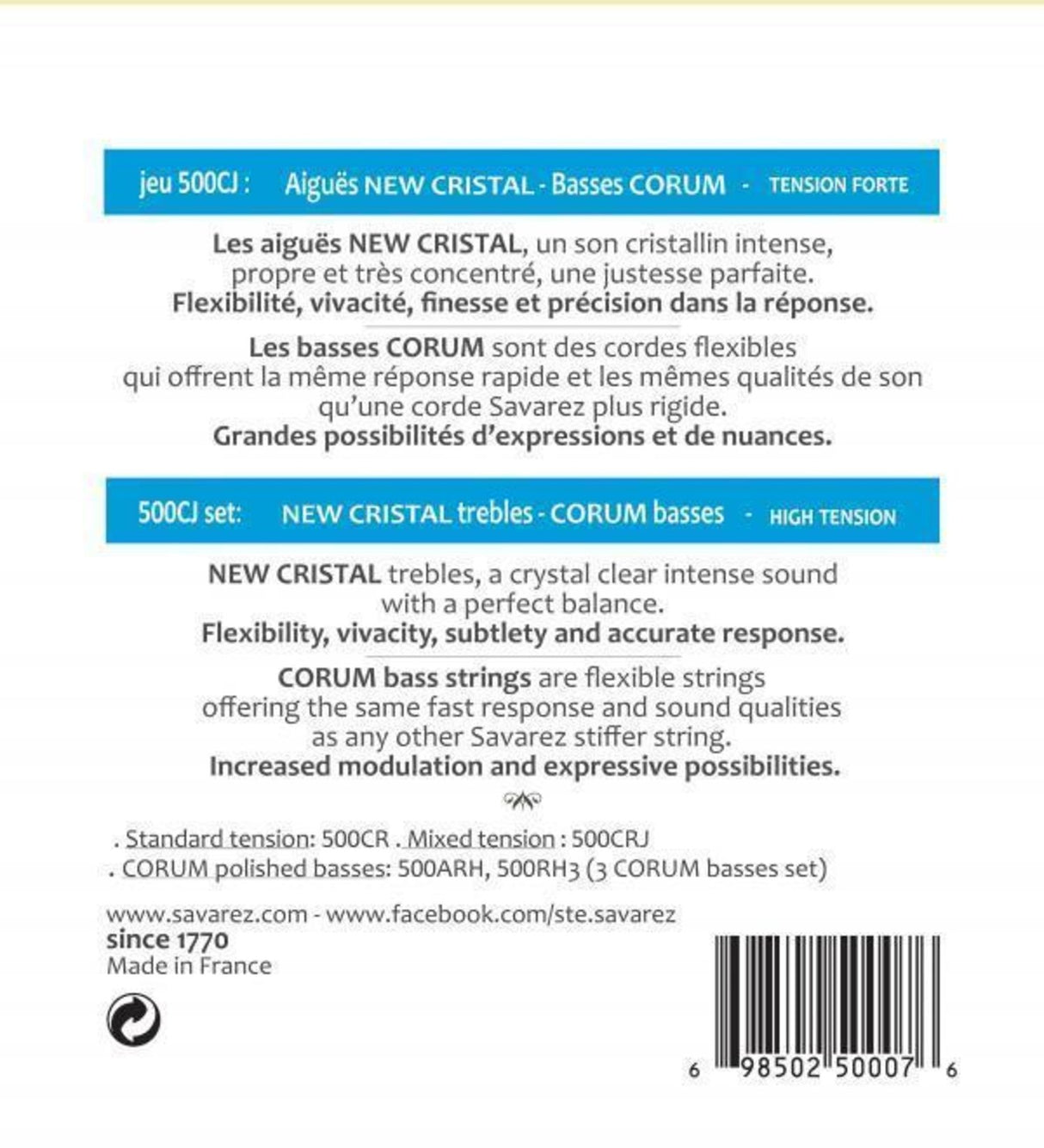 Savarez strenger til klassisk gitar Corum New Cristal - Sett (500CJ)