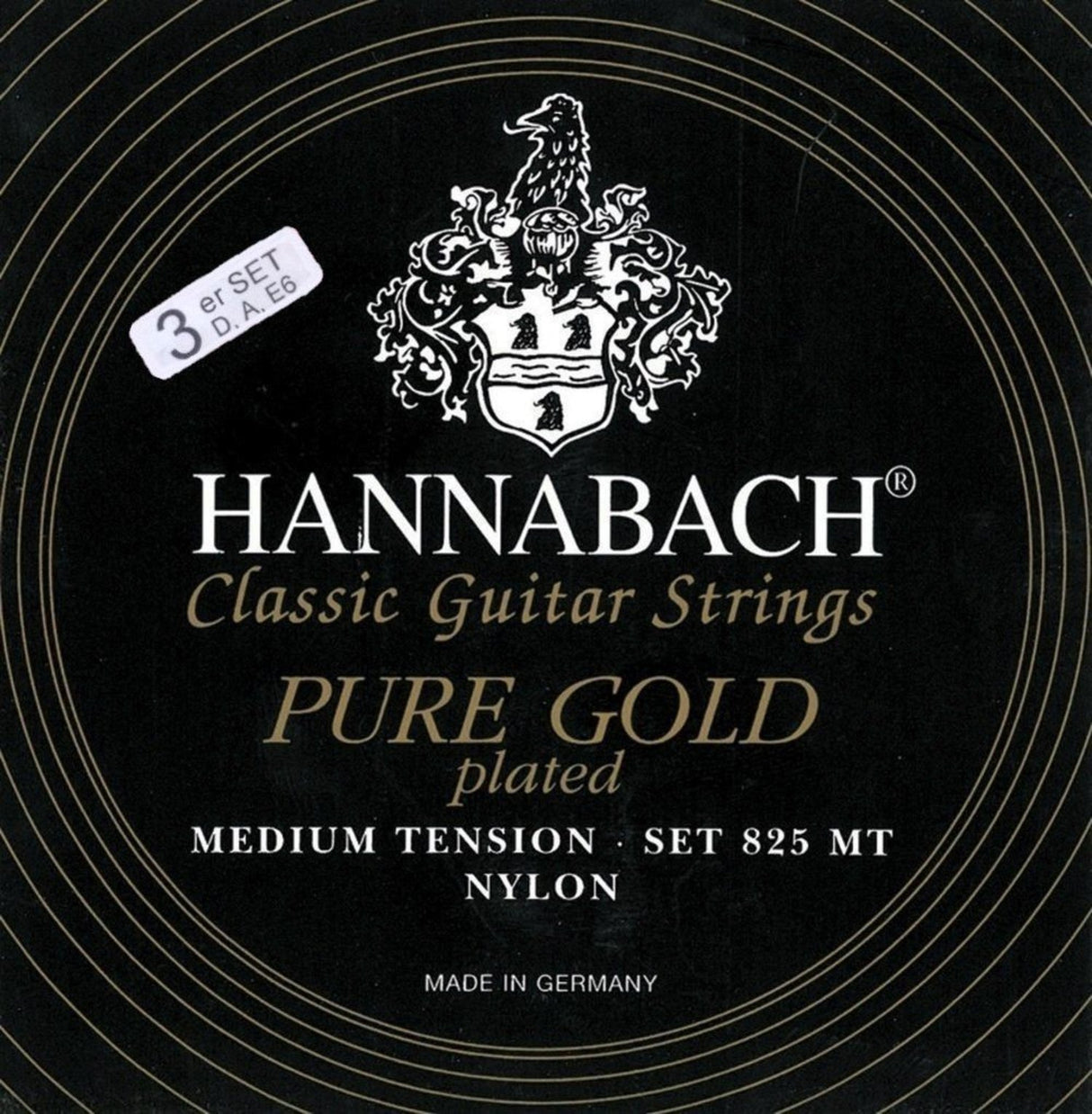Hannabach strenger for klassisk Gitarer Serie 825 Medium tension specialized gullbelagt - 3er Bass medium (8258MT)