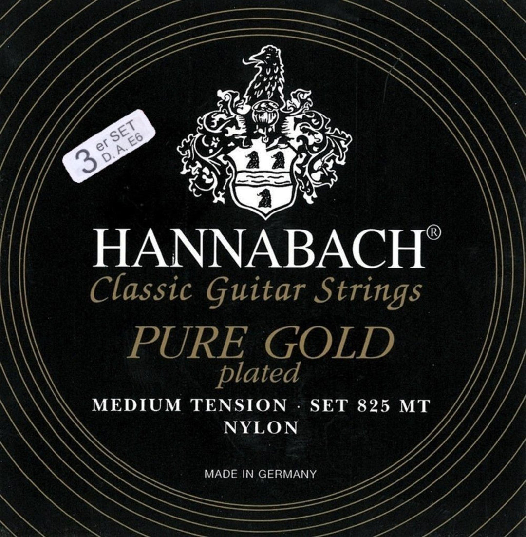 Hannabach strenger for klassisk Gitarer Serie 825 Medium tension specialized gullbelagt - 3er Bass medium (8258MT)