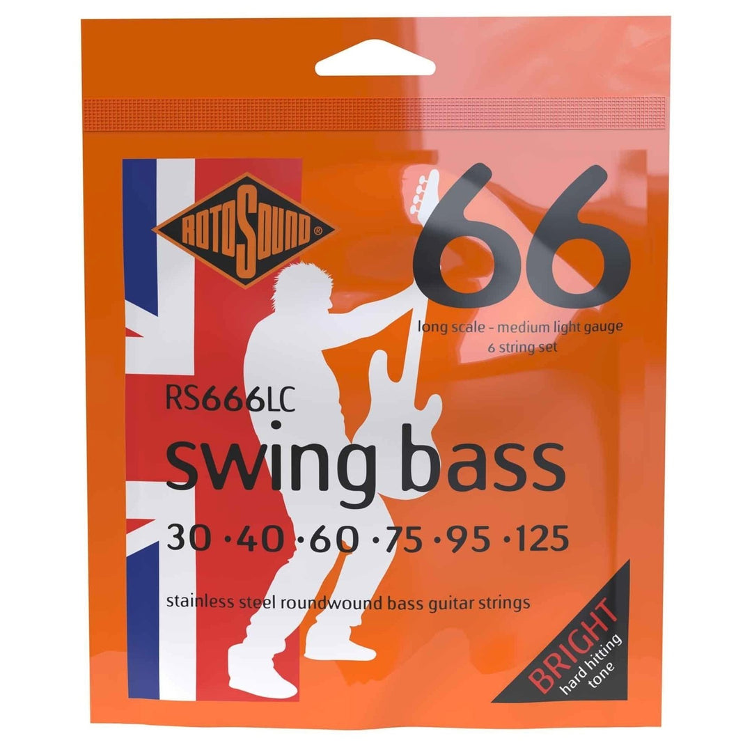 Rotosound E-bass-strenger Swing Bass 66 - sett 6-strengs rustfritt stål Medium Light 30-125 (RS666LC)