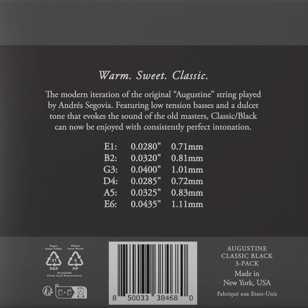 Augustine strenger for klassisk gitar Classic Label - 3 x sett Classic Black (normal/lav)