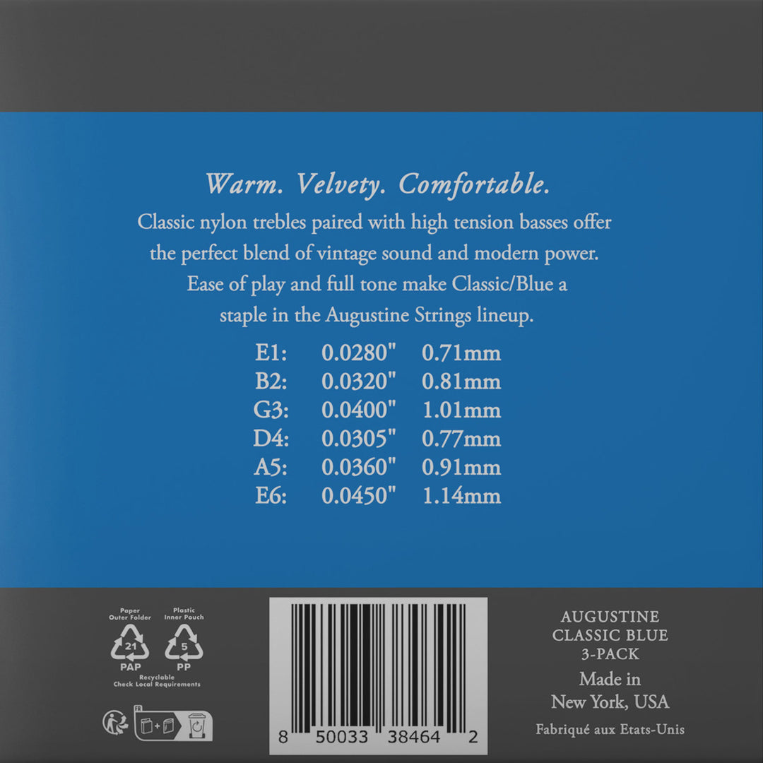 Augustine strenger for klassisk gitar Classic Label - 3 x sett Classic Blue (normal/high)
