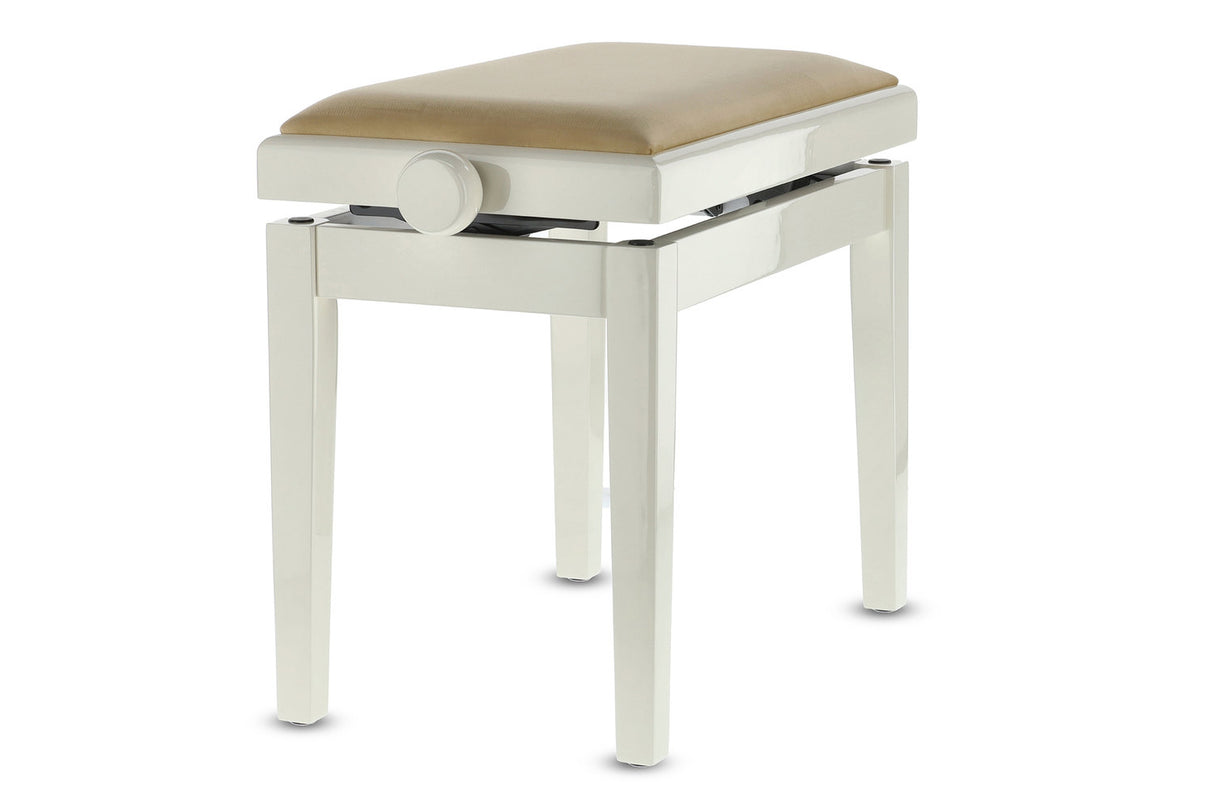 GEWA pianobenk Deluxe - Elfenben høyglans (beige sete)