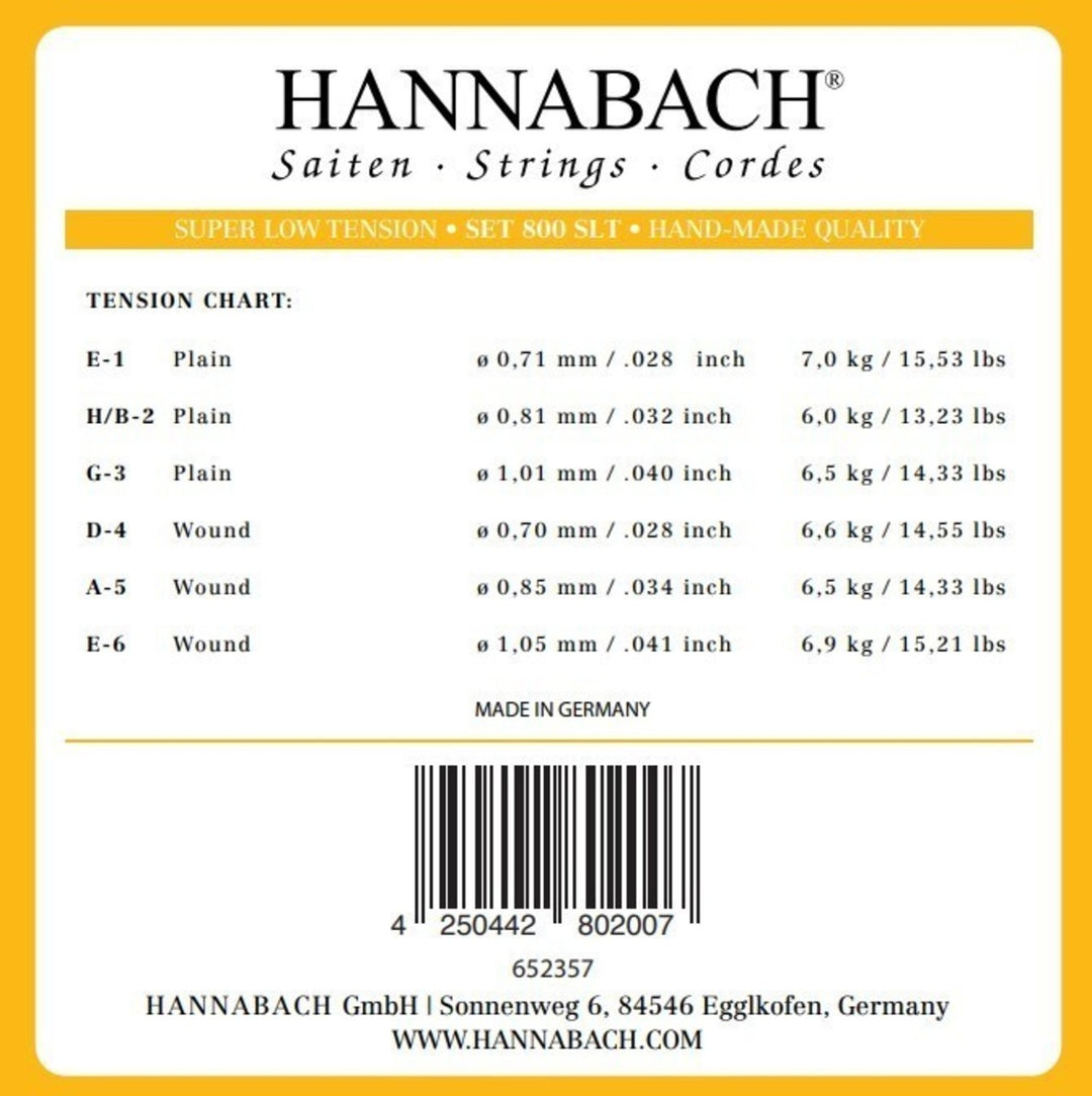 Hannabach-strenger til klassisk gitar Serie 800 Super Low Tension sølvbelagt - Sett super lav (800 SLT)