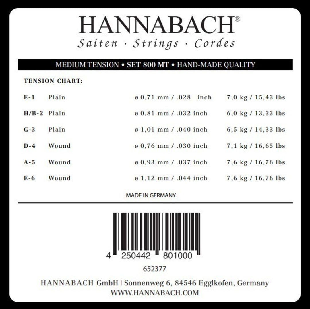 Hannabach-strenger til klassisk gitar Serie 800 Medium tension sølvbelagt - Sett medium (800MT)