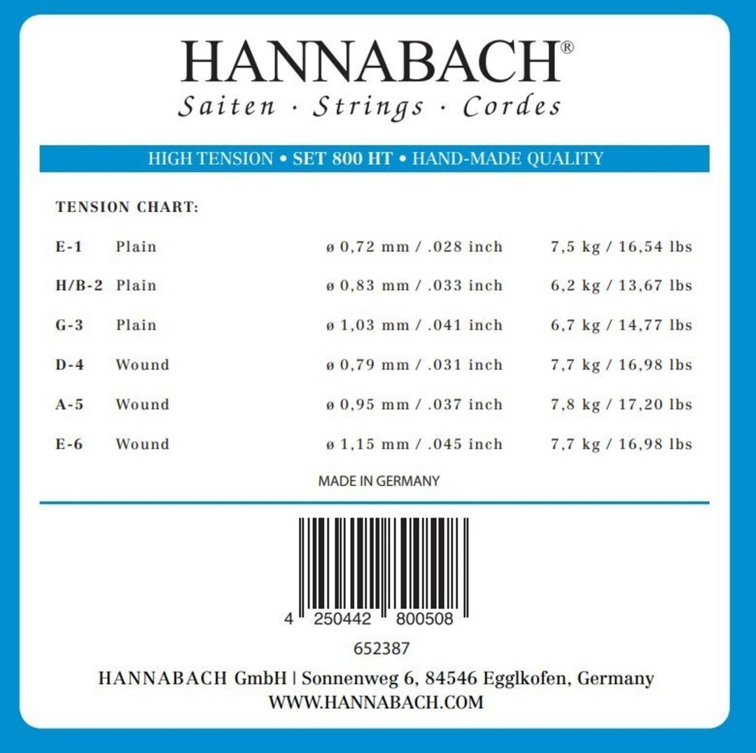 Hannabach-strenger til klassisk gitar Serie 800 High tension sølvbelagt - Sett høy (800HT)