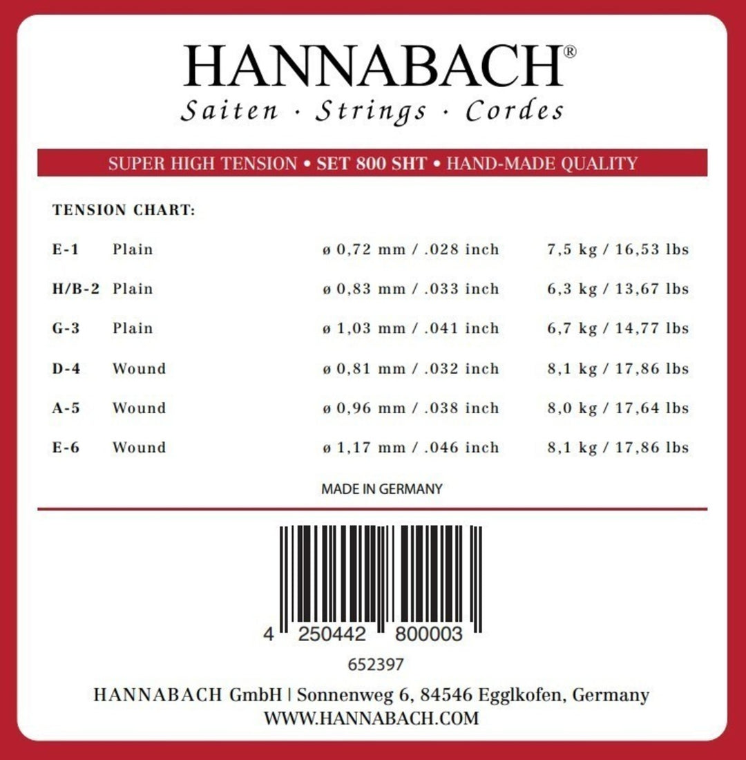 Hannabach-strenger til klassisk gitar Serie 800 Super High Tension sølvbelagt - Sett super høy (800SHT)