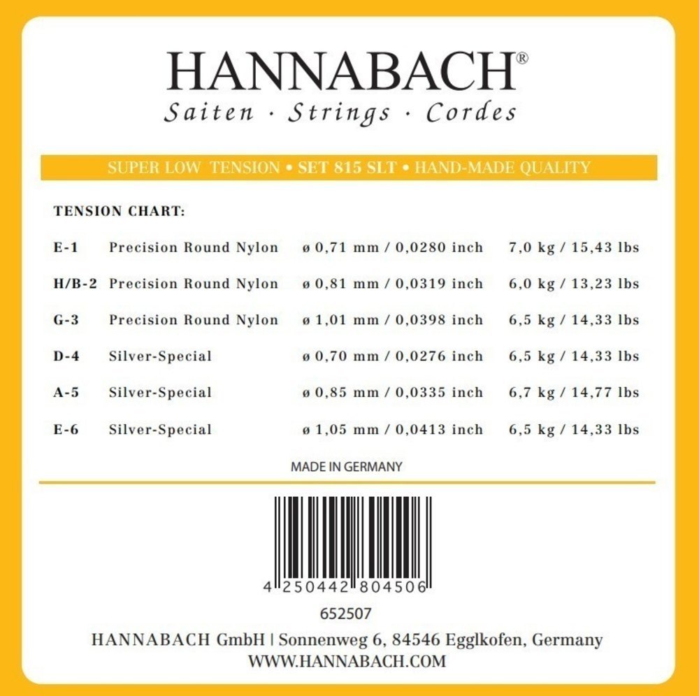 Hannabach 815 diskantsett E1, H/B2 og G3, super lav spenning
