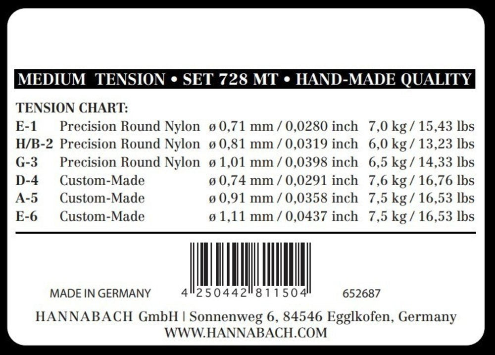 Hannabach 728 Custom Made diskantsett, klassisk gitar, medium tension