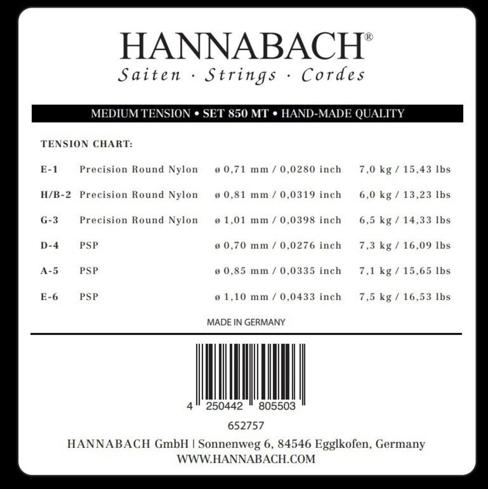 Hannabach 850 D4 bassstreng til klassisk gitar, medium spenning