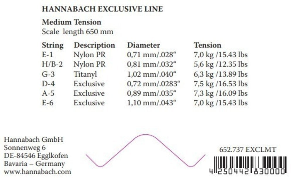 Hannabach Exclusive G3 diskantstreng, klassisk gitarer, medium tension