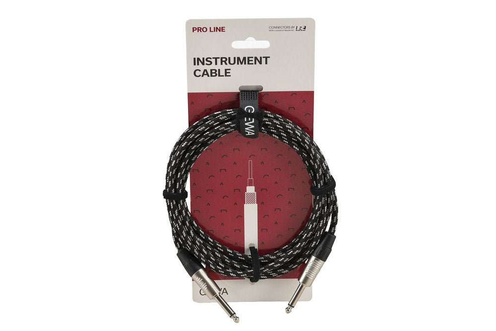 GEWA Pro Line instrumentkabel 3 m, svart-hvit tweed, rett jack