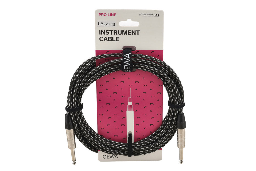 GEWA Pro Line instrumentkabel 6 m, svart-hvit tweed, rett jack