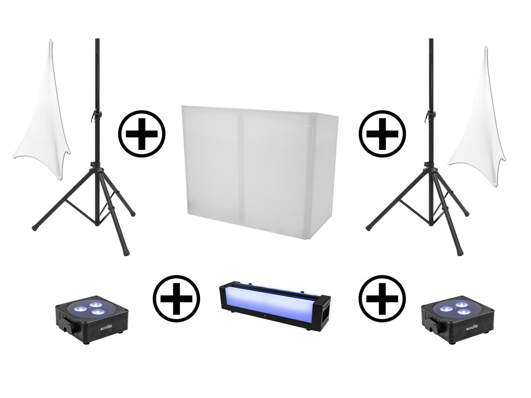 EUROLITE Set AKKU 2x Flat light 3 bk + Bar-6 + stativer