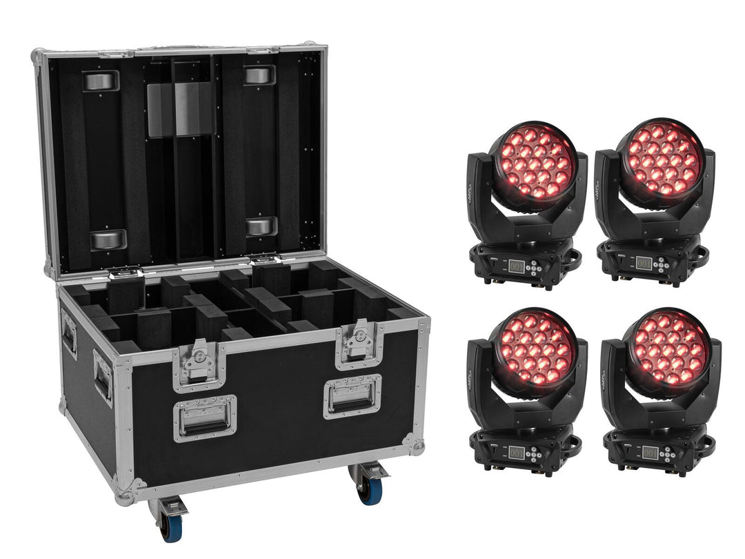 EUROLITE Set 4x LED TMH-X4 Moving Head Wash Zoom + EU Case med hjul