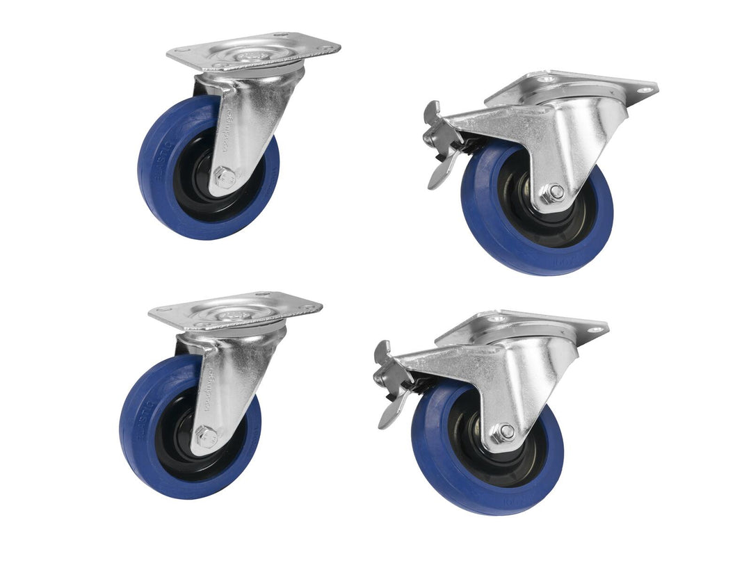 ROADINGER set svingbare hjul 100 mm blå 2x RD-100 + 2x RD-100B med brems