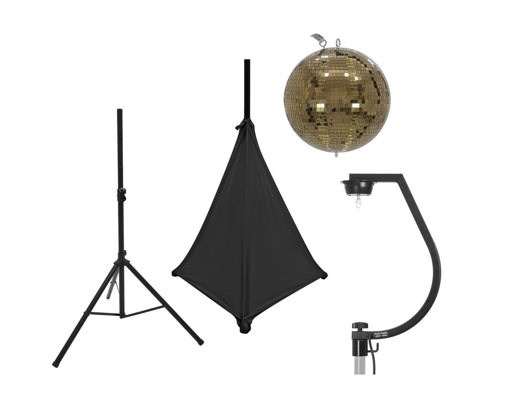 EUROLITE Sett med speilkule 30cm gull med stativ og tripod cover svart