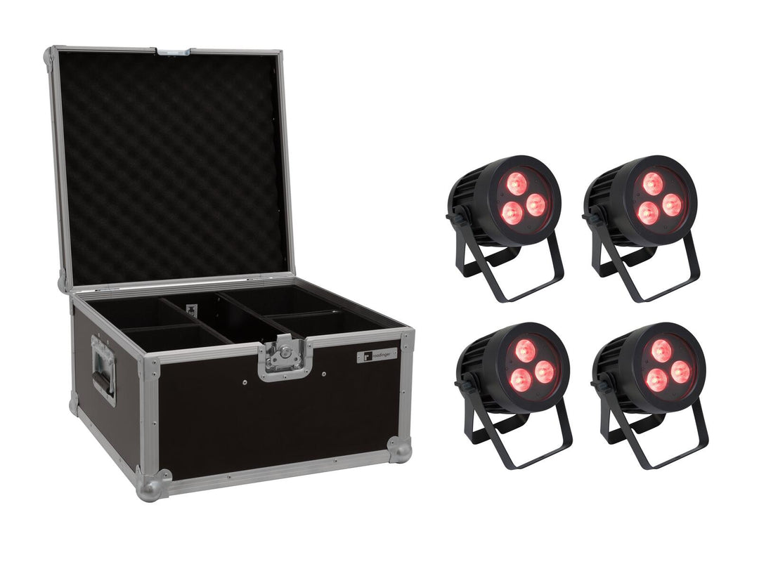 EUROLITE sett 4x LED IP PAR 3x9W SCL-spot + koffert