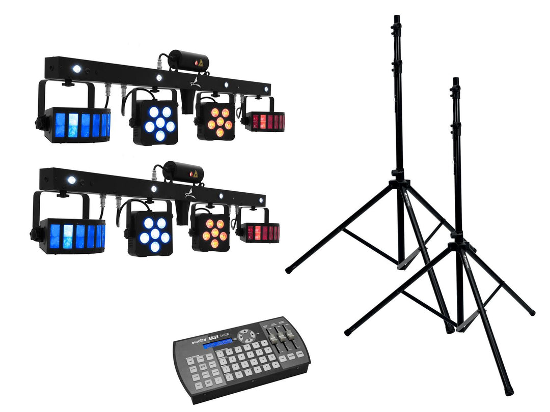 EUROLITE Set 2x LED KLS Laser Bar PRO + Easy Show + 2x M-4 høyttalerstativsystem