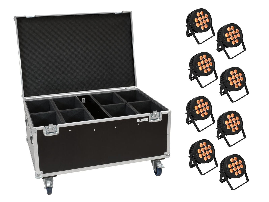 EUROLITE set med 8x LED IP PAR 12x9W SCL Spot + case med hjul