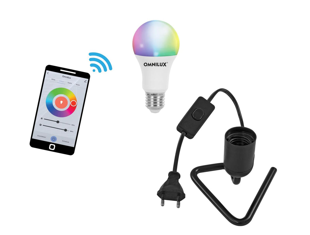 EUROLITE sett LED E27 RGB/WW/CW WiFi + trekantet base, svart