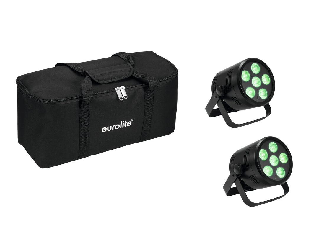 EUROLITE sett 2x AKKU PAR 6 QCL + myk bag