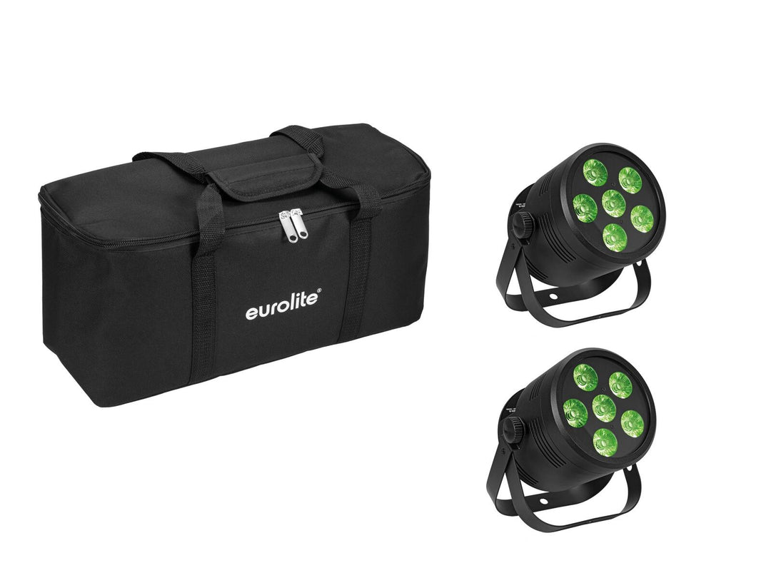 EUROLITE Sett 2x LED Silent Par 6 QCL floor bk + Soft Bag