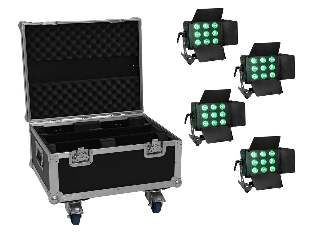 EUROLITE-sett 4x LED CLS-9 QCL RGB/WW 9x7W + koffert