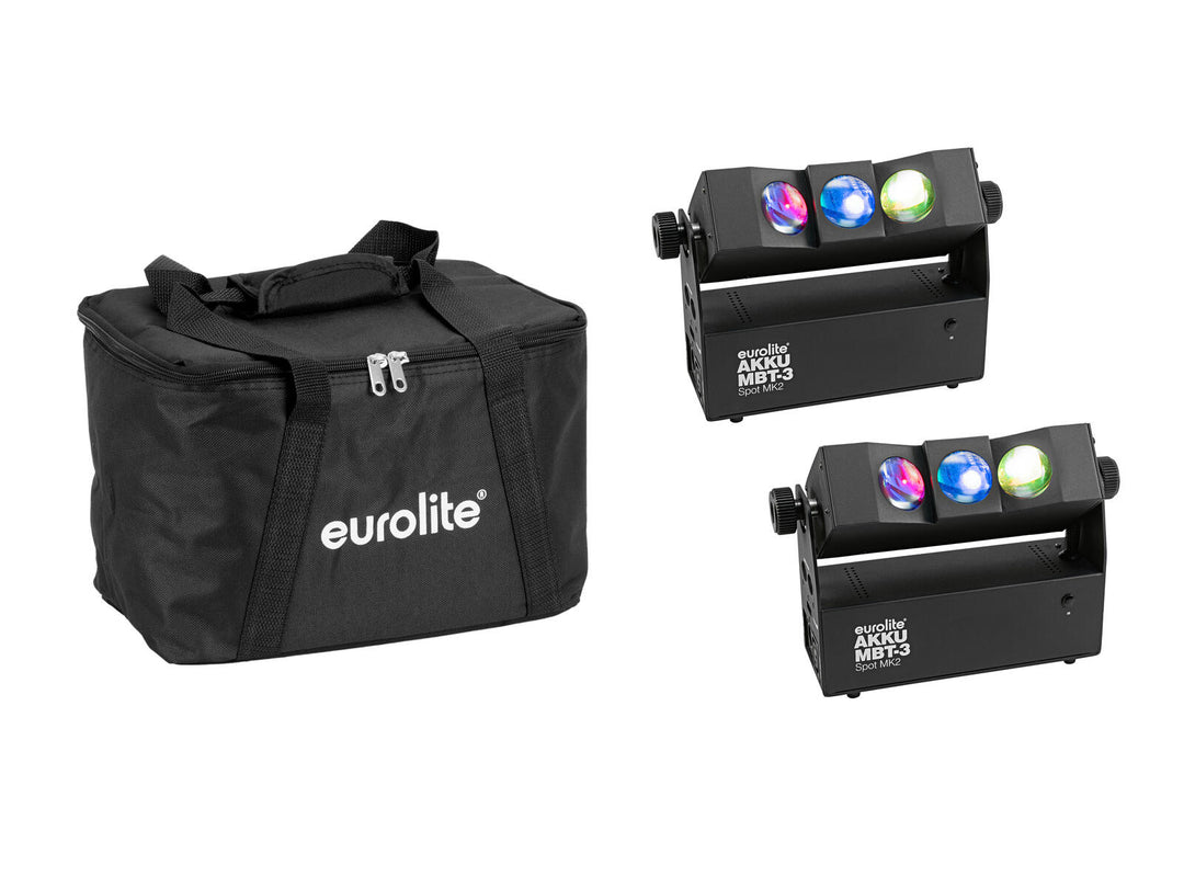 EUROLITE-sett 2x AKKU MBT-3 Spot MK2 + Soft Bag
