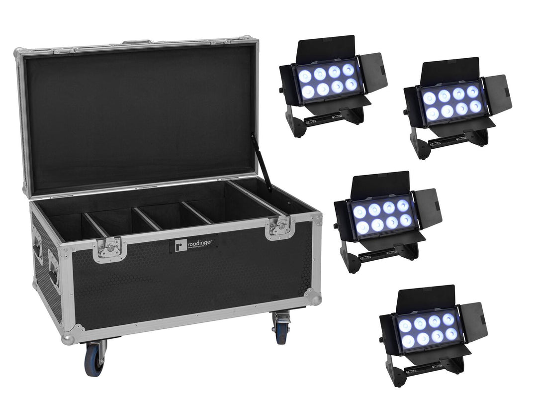 EUROLITE Sett med 4x Multiflood IP 8x10W RGBW Wash CRMX + etui