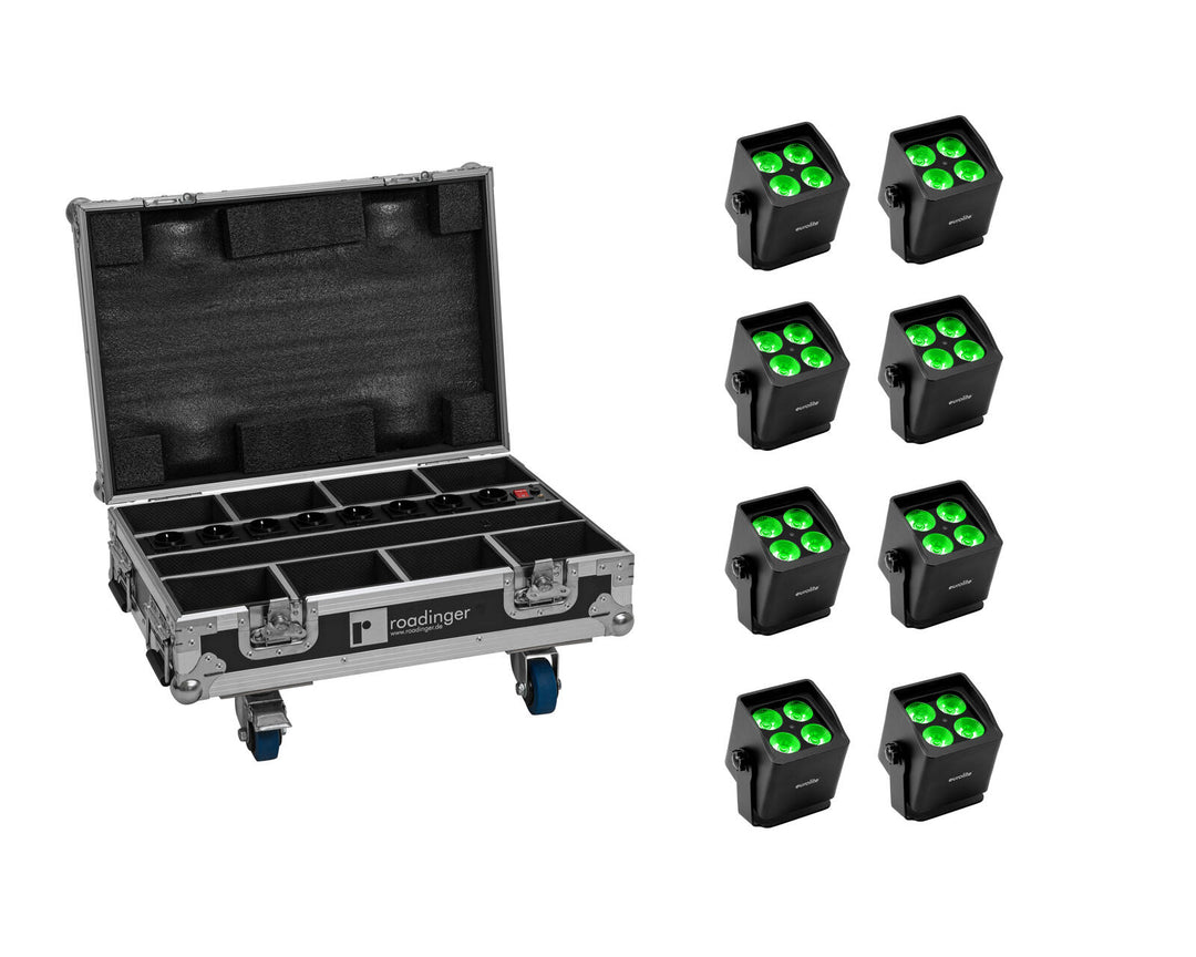 EUROLITE set 8x AKKU Mini IP UP-4 QCL Spot MK2 + etui med ladefunksjon