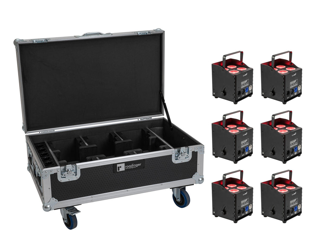 EUROLITE Set 6x AKKU UP-4 QCL Spot QuickDMX MK2 + Flightcase med hjul og ladefunksjon